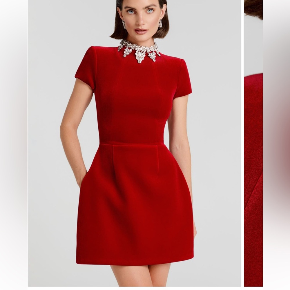 Nadine Merabi Simone Regan Embellished Dress Red Velvet